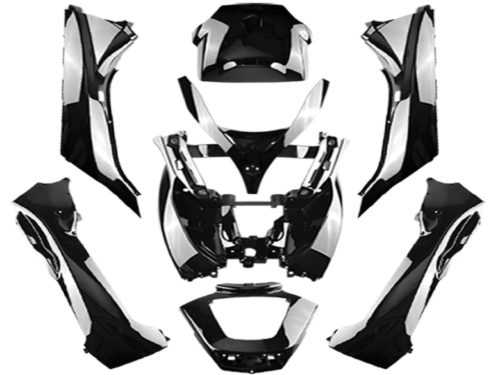 8 darabos fekete fényes burkolatalkészlet Piaggio MP3 125-500 2008-2013-as modellhez