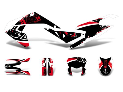 Matrica / matrica készlet fekete-fehér-piros fényes Aprilia RX50 2018- Euro4-hez