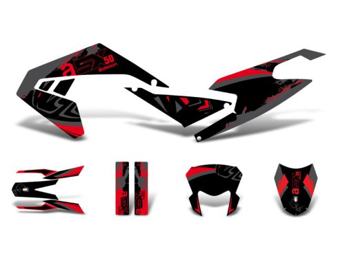 Dekoráció / Matricakészlet fekete-vörös-szürke fényes Aprilia SX50 2018- Euro4-hez