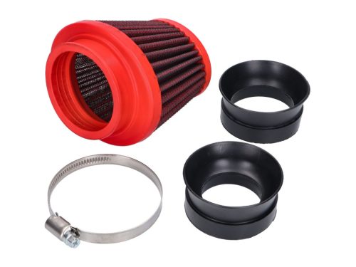Malossi Red Filter E18 Racing 42 / 50 / 60mm egyenes piros-fekete légszűrő Dellorto PHBH, Mikuni, Keihin karburátorokhoz