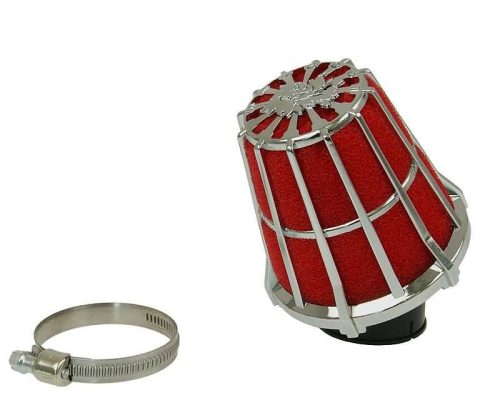 Malossi E5 Racing 38mm piros légszűrő, króm légszűrőráccsal