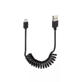 USB spirális kábel / töltőkábel micro USB 100cm fekete