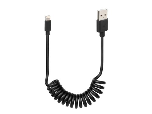 USB spirál kábel / töltőkábel Apple 8-pin típusú 100cm fekete