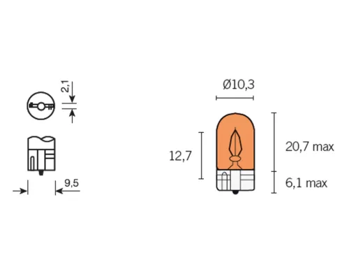 Index / irányjelző izzó narancssárga, üveg bázisú WY5W W2,1x9,5d 12V 5W