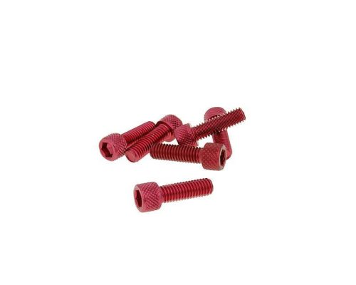 Imbuszfejű eloxált alumínium csavar szett - 6db, M6x20, optikai tuning, piros