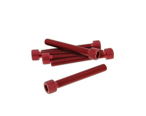 Imbuszfejű eloxált alumínium csavar szett - 6db, M6x45, optikai tuning, piros