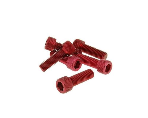 Imbuszfejű eloxált alumínium csavar szett - 6db, M8x25, optikai tuning, piros