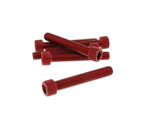 Imbuszfejű eloxált alumínium csavar szett - 6db, M8x50, optikai tuning, piros
