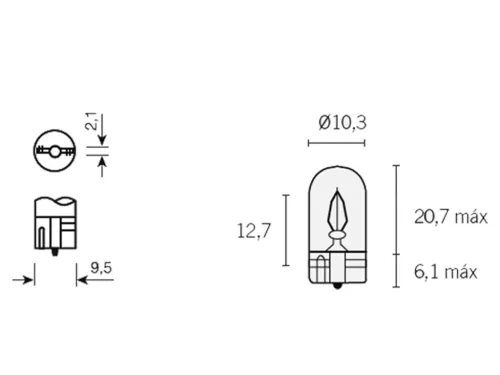 Index / irányjelző izzó, üveg bázisú W5W W2,1X9,5D 12V 5W fehér