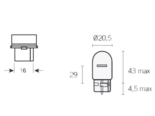 Index / irányjelző izzó fehér, üveg bázisú W21W W3x16d 12V 21W