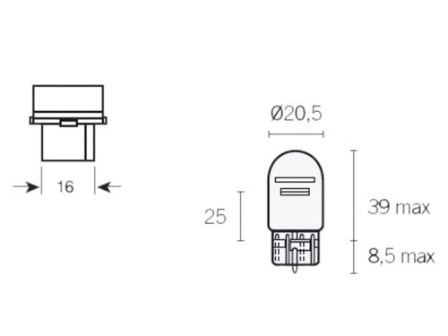 Hátsó fényszóró izzó átlátszó, üveg bázisú W21/5W W3x16d 12V 21/5W